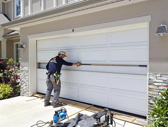 Marblehead Garage Door Repair team performing complete garage door replacement at Marblehead residence