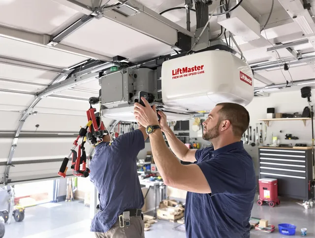 Marblehead Garage Door Repair technician performing advanced diagnostics on garage opener in Marblehead