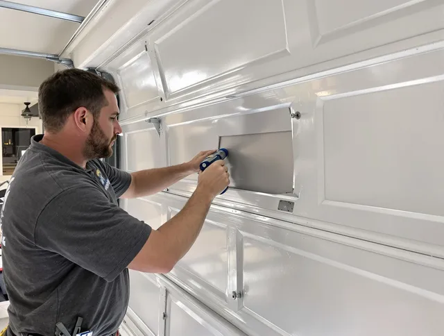 Garage door panel repair by Marblehead Garage Door Repair in Marblehead