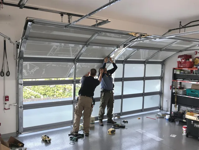 Marblehead Garage Door Repair expert performing precise panel replacement on Marblehead garage door